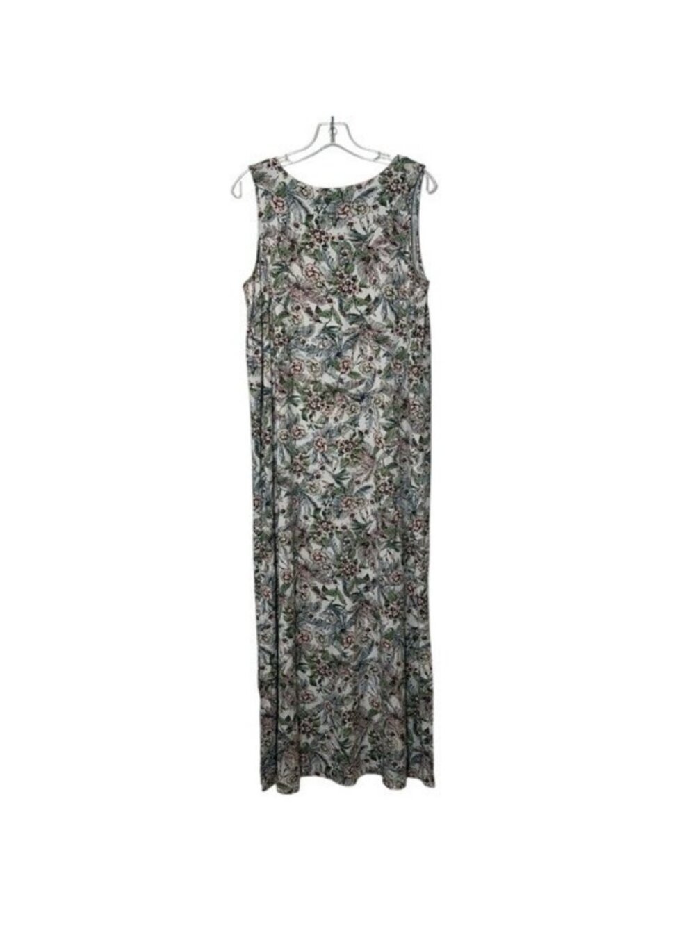 J Jill Wearever L Maxi Dress Slit Hawaiian Floral Bird Sleeveless Stretch Beachy